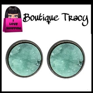 Mint Rustic Druzy Style Stud Earrings
